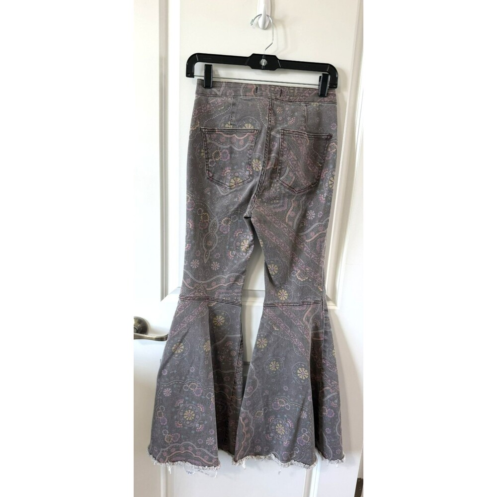 We the Free People Floral Bell Bottom 25 Pink Flare Pants Blue Boho Festival - Picture 2 of 6